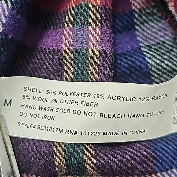 NWT Womens Sz M Shacket Blue and Red Plaid Pockets Wool Blend Jade and Ivory - Picture 8 of 13